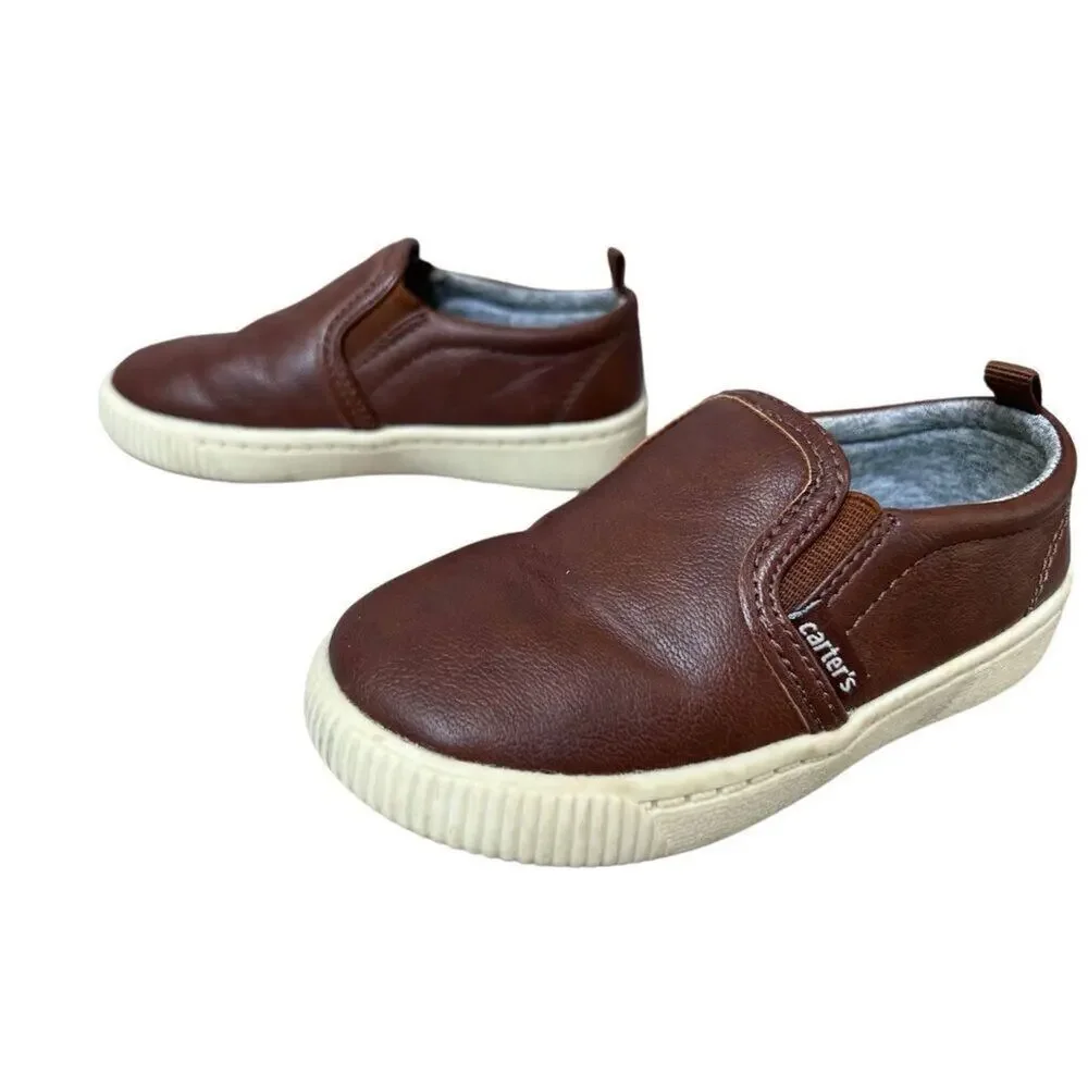 Carter's Unisex Monster Slip On Shoe Ricky Sneaker Brown Toddler 8M Faux Leather